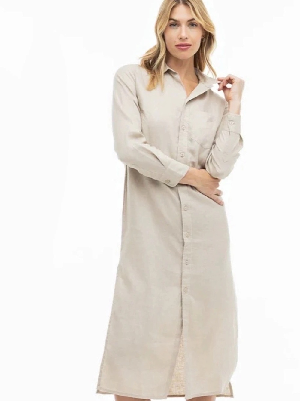 Pura Cashmere Luxe Linen Shirt Dress